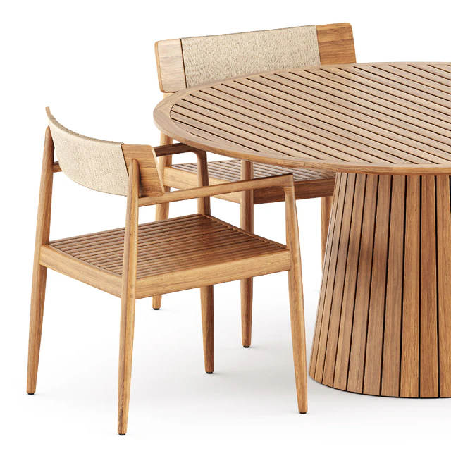 Archi Dining Chair With Arms and Whirl Teak Round Dining Table by Gloster — Скачать