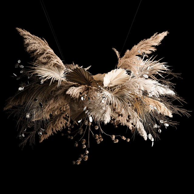 Hanging bouquet of dried flowers, palm branch, pampas grass, dry reeds, lunnik, thorn 270. — Descargar