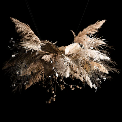 Hanging bouquet of dried flowers, palm branch, pampas grass, dry reeds, lunnik, thorn 270. — Ver 1