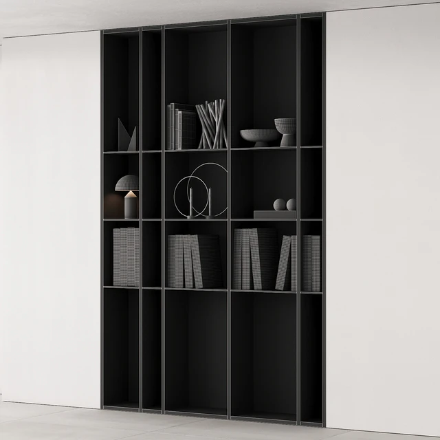 202 bookcase and rack 05 wooden with decor 01 — Скачать