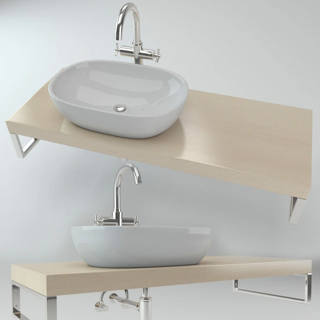 Washbasin on the wooden plate — Скачать