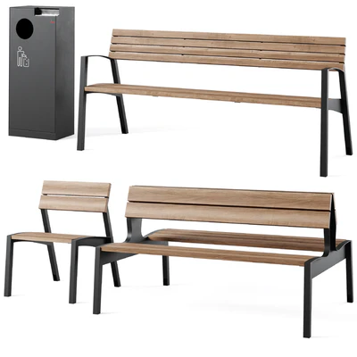 Vera Park Benches with litter bin Crystal by mmcite — Ver 1