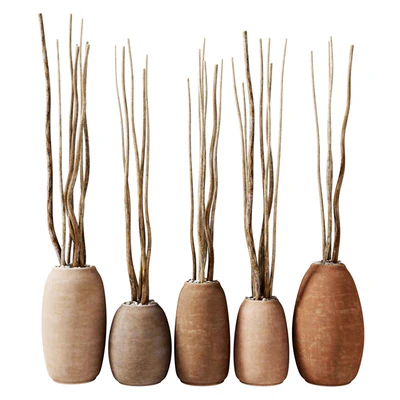 Сухие ветки в глиняных горшках / Dry branch vase — Вид 1