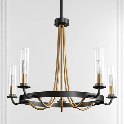 Kearney Vintage Black with Warm Brass 5 Light Chandelier by Savoy House — descargar
