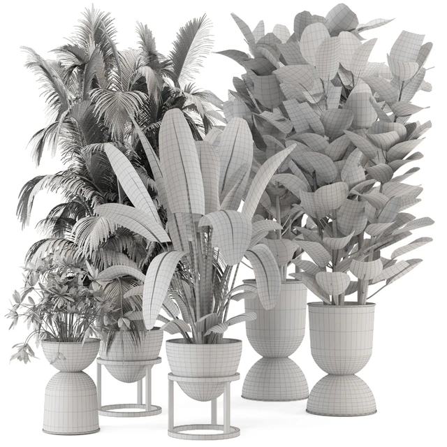 Indoor Plants in rusty Concrete Pot on Metal Shelf - Set 242 — Descargar