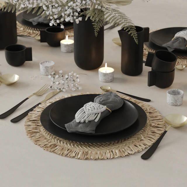 Table Set With Macrame and Dry Flowers — Скачать