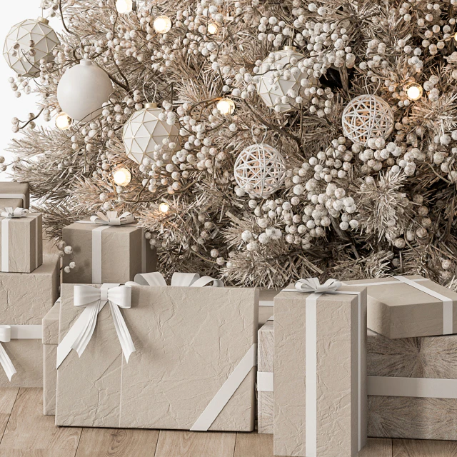 Christmas Decoration 34 - Christmas White and Cream Tree with Gift — Descargar
