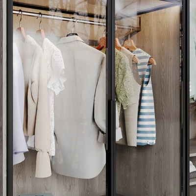 Wardrobe with glass doors 02, filled with clothes — Ver 6