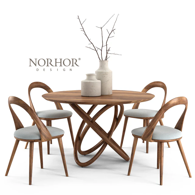 NORHOR Bergen round table and Walnut chair — Descargar
