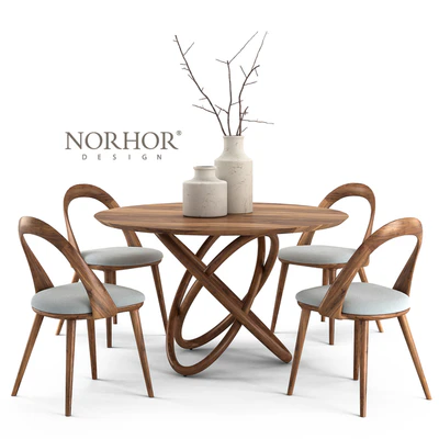 NORHOR Bergen round table and Walnut chair — Ver 1