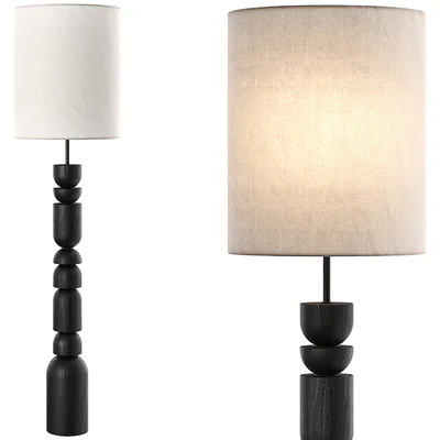 Aska charred wood and natural linen floor lamp — Ver 1