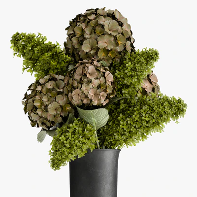 Beautiful modern bouquet of green flowers in a black vase with Hydrangea, green Lilac. 169 — Ver 4