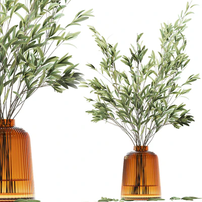 Olive stems in yellow glass vase with water — Вид 1