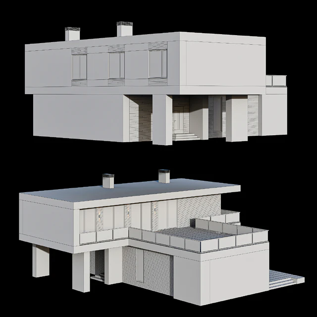 Modern two-storey cottage with a flat roof and a large Bauhaus-style terrace — Descargar