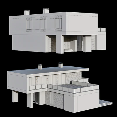 Modern two-storey cottage with a flat roof and a large Bauhaus-style terrace — Ver 7