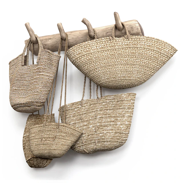 wall decor set with old wicker bags — Скачать