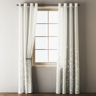 Floral Embroidered Linen Eyelet Curtains — Ver 1