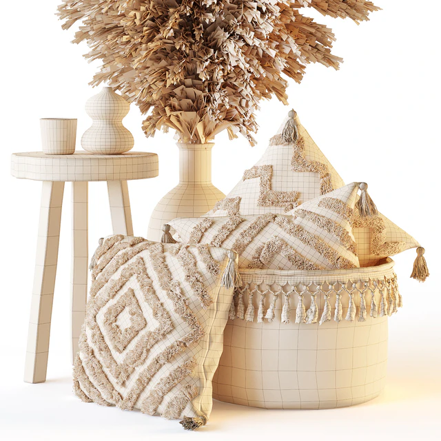 Decorative set with pillows and pampas — Descargar