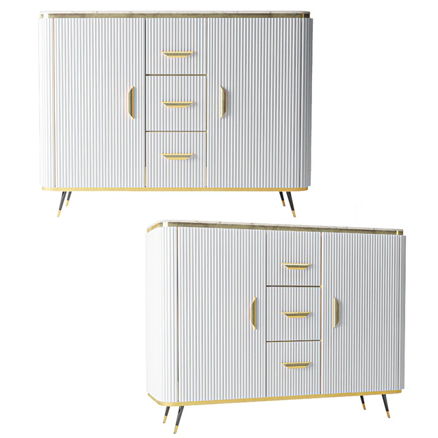 White Sideboard DoorsDrawersShelves Faux Marble Top Buffet in Small — Скачать
