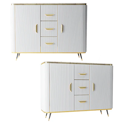 White Sideboard DoorsDrawersShelves Faux Marble Top Buffet in Small — Вид 1