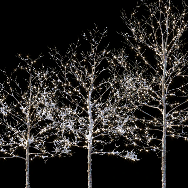 Trees in the snow with a luminous garland — Descargar
