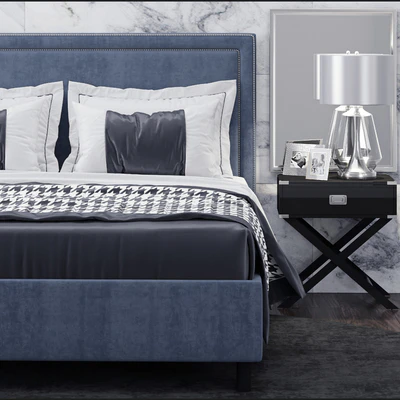 Bed TOV Furniture Reed Navy Velvet Tufted — Ver 3