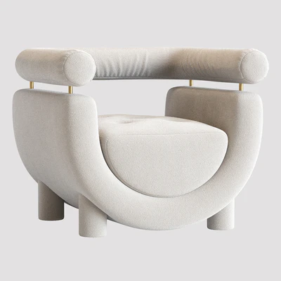 Mel Armchair Wood Brass Beige Jacquard Velvet Pearl Cotton Linen Bouclé Fabric — Ver 1