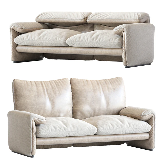 White Sheepskin Maralunga Sofa by Vico Magistretti for Cassina, Italy — Download