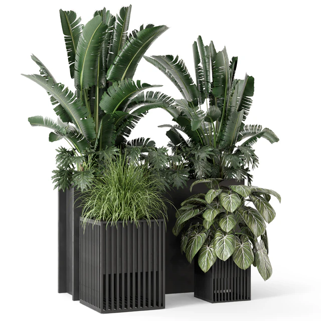 Outdoor Plants Bush in Metal Pot - Set 1074 — Descargar
