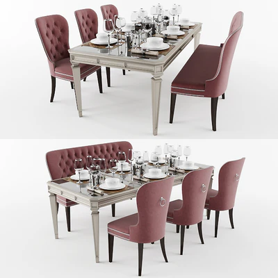 Dining table with with chairs, banquet and dishes — Ver 3