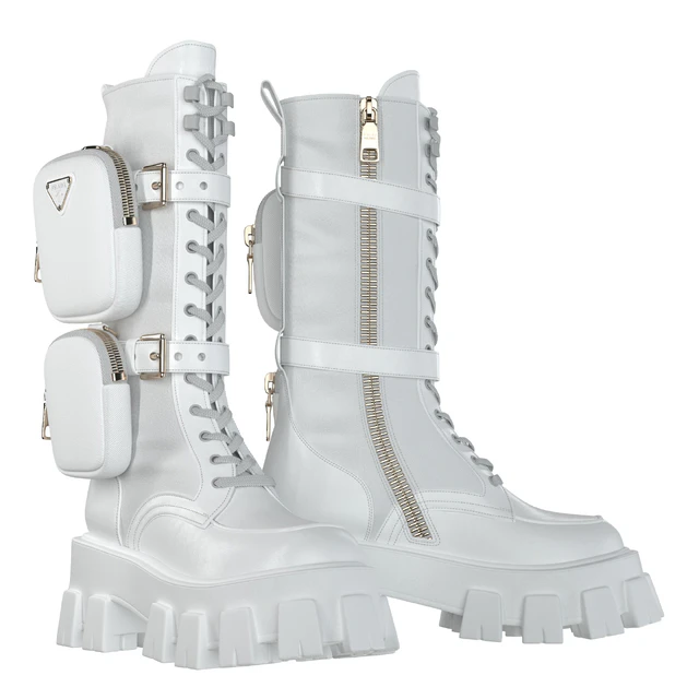 PRADA Brushed rois leather and nylon Monolith boots white — Скачать