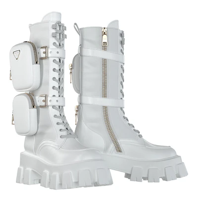 PRADA Brushed rois leather and nylon Monolith boots white — Вид 1