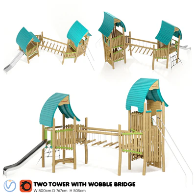 Kompan. Two Tower with Wobble Bridge — Ver 1