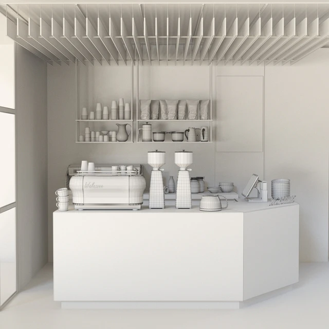 Cafe design 5. Coffee, coffee maker, coffee machine, coffee point, coffee grinder, dishes, marble, panels — Descargar