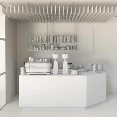 Cafe design 5. Coffee, coffee maker, coffee machine, coffee point, coffee grinder, dishes, marble, panels — Ver 2