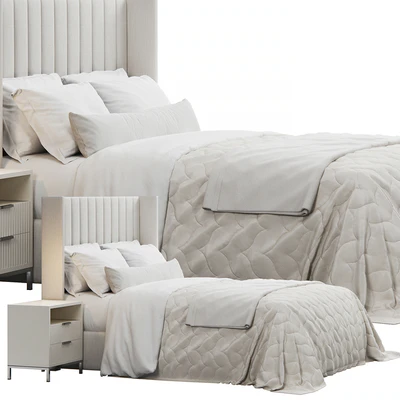 Qween Wingback Striped Headboard Bed — Ver 4