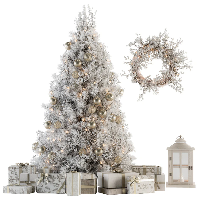 Christmas Decoration 14 - Christmas White and Gold Tree with Gift — Download