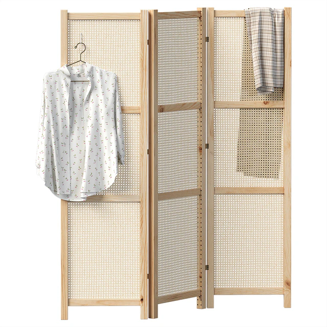 Folding screen with rattan weave — Descargar