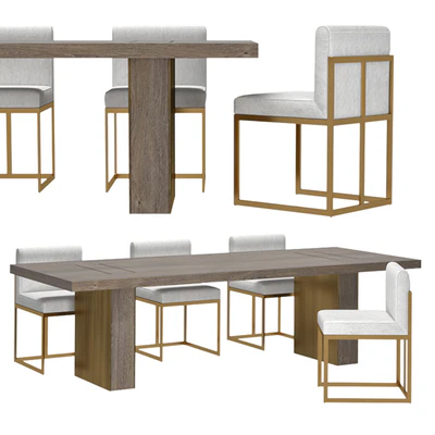 RH - Waxler Side Chair & Gage Rectangular Dining Table — Ver 3