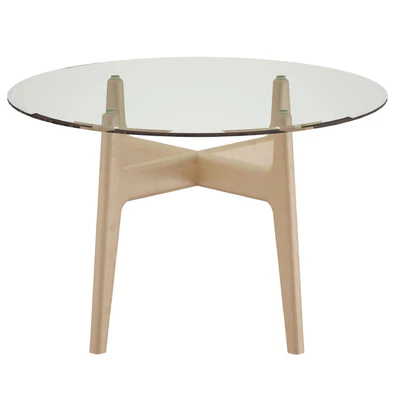 Tate 48 "Round Dining Table with Glass Top and Sand Base (Crate and Barrel) — Ver 6