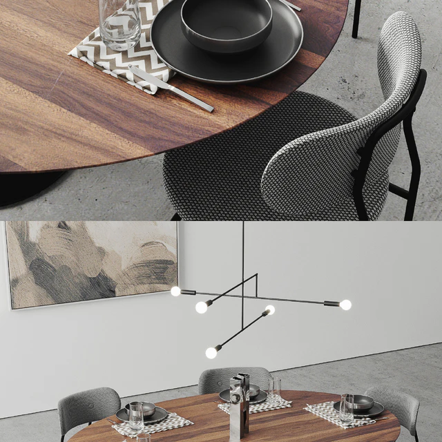 Oval Tulip Dining Table 78" walnut set — Скачать