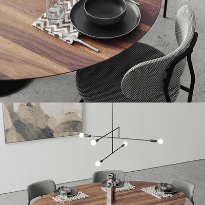 Oval Tulip Dining Table 78" walnut set — Вид 3