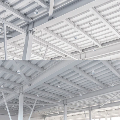Beam system of metal ceiling with columns and lighting — Ver 2