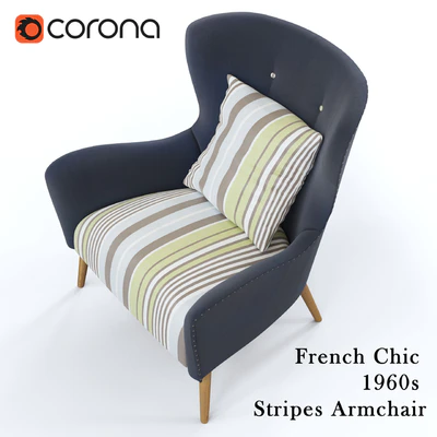 French Chic 1960s Stripes Armchair — Ver 3
