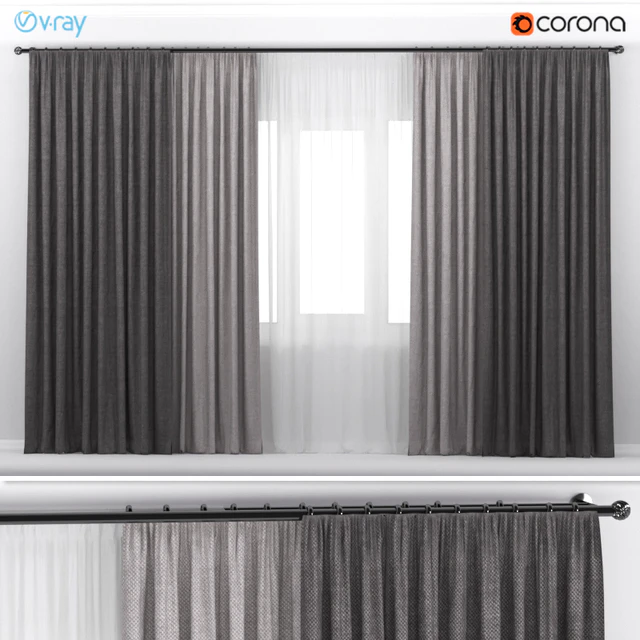 Brown thick wide curtains in two colors with white tulle. — Descargar