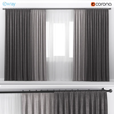 Brown thick wide curtains in two colors with white tulle. — Ver 1