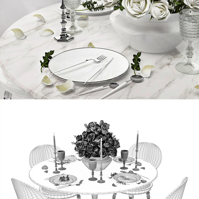White set / Стул Babel от Marcel Wanders, стол Eero Saarinen Style Tulip, сервировка. — Скачать