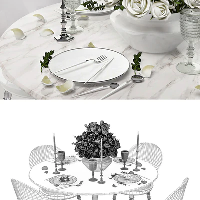 White set / Стул Babel от Marcel Wanders, стол Eero Saarinen Style Tulip, сервировка. — Вид 2