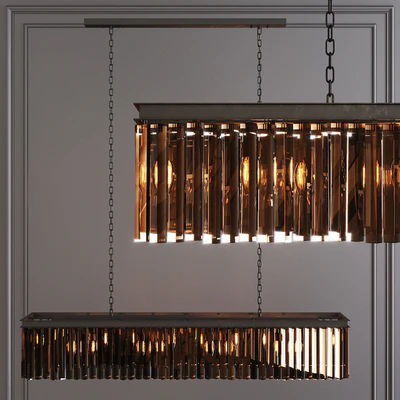 Restoration Hardware 1920S ODEON RHYS SMOKE GLASS PRISM RECTANGULAR CHANDELIER 59 Black — Ver 1