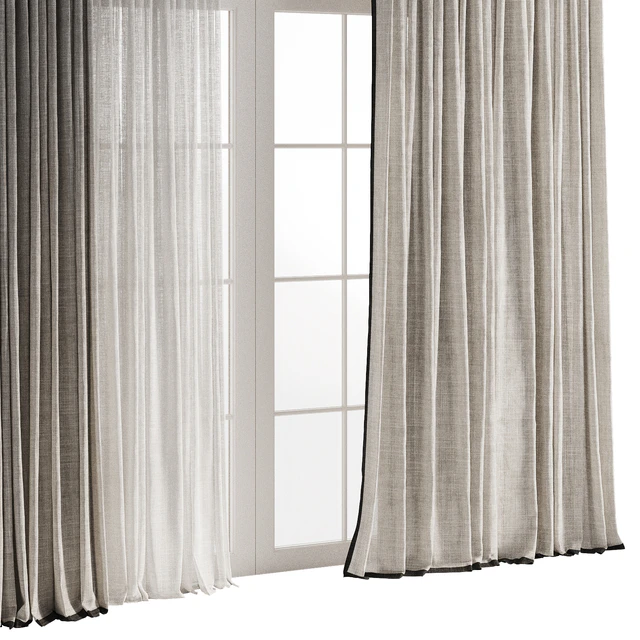 Pinch Pleat Linen Curtain with Tulle 2 — Скачать
